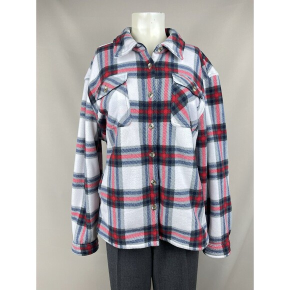 Sage Collective Plaid Shacket Womens XL White Red Blue Sherpa Lined Classic Gorp - Picture 16 of 16